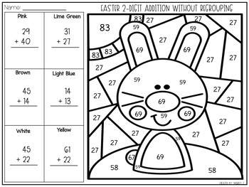 2-Digit Addition without Regrouping Coloring-By-Code l Easter Themed