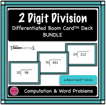 Preview of 2 Digit Division Computation & Word Problems With Remainders Boom Card Bundle