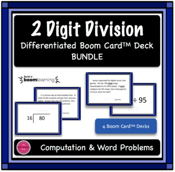 Preview of 2 Digit Division - No Remainders - Boom Card 4 Deck Bundle