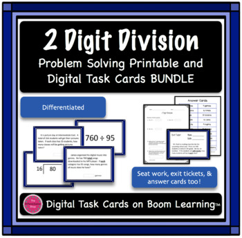 Preview of 2 Digit Division Printable and Digital Differentiated Task Card BUNDLE