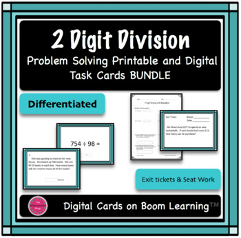 Preview of 2 Digit Division With Remainders Printable and Digital Task Cards BUNDLE