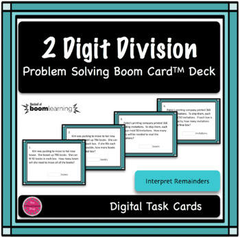 Preview of 2 Digit Division Word Problem Boom Card Deck - Interpret Remainders