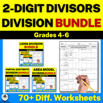 Preview of 2-Digit Divisors Area Model, Partial Quotients & Long Division Worksheets Bundle