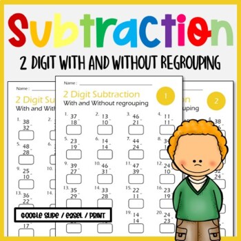 Preview of 2-Digit Mixed Subtraction WITH and WITHOUT Regrouping/Borrowing Worksheets