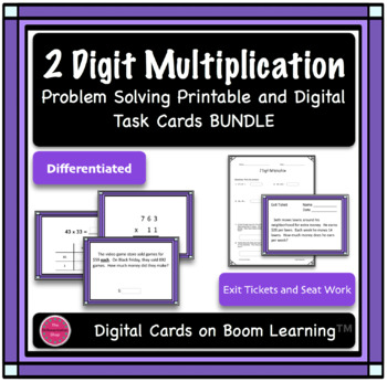 Preview of 2 Digit Multiplication {Differentiated} Printable and Digital Task Card Bundle