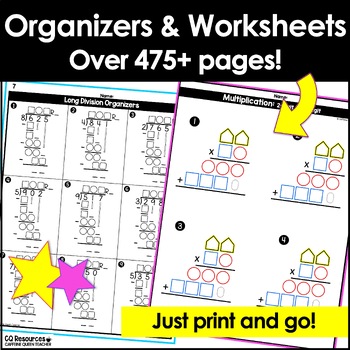 multiplication and long division worksheets and organizers big bundle