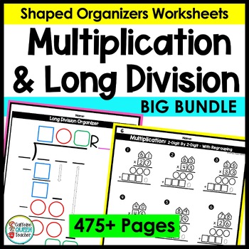 Preview of Long Division and Multiplication Practice Worksheets and Organizers Big Bundle