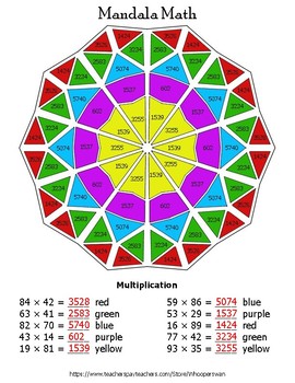 2-Digit Multiplication Mandala Math Color by Number by WhooperSwan