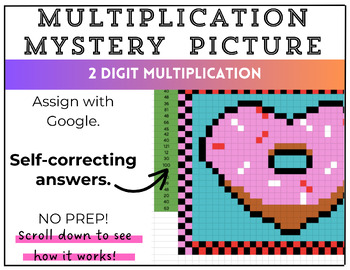 Preview of 2 Digit Multiplication No Prep, Valentine's Day Mystery Picture No Prep