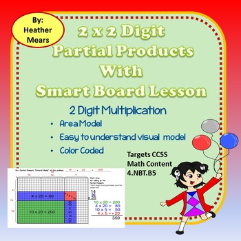 Preview of 2 Digit Multiplication Partial Products (Area Model) with Smartboard lesson
