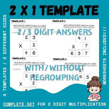 Preview of 2-Digit BY 1-Digit Multiplication Templates Worksheet/Organizer -With/no carry