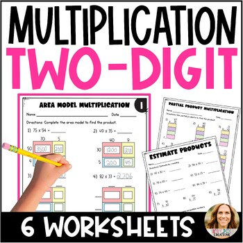 Preview of 2 Digit Multiplication Worksheets and Google Forms Assessment - 4th Grade Math