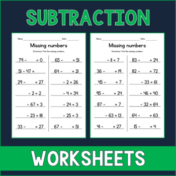 2 digit numbers subtraction missing numbers worksheets subtracting practice