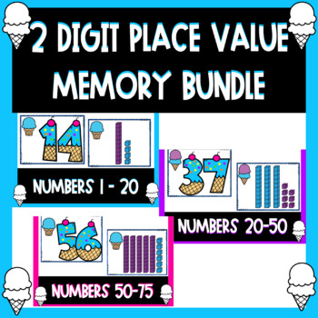 Preview of 2 Digit Place Value Memory Game Bundle: Base Ten Place Value within Numbers 1-75