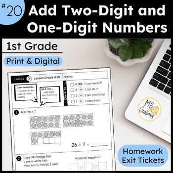 Preview of 2-Digit Plus 1-Digit Addition Worksheets - iReady Math 1st Grade Lesson 20