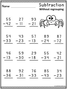 2 digit subtraction without regrouping worksheets distance learning