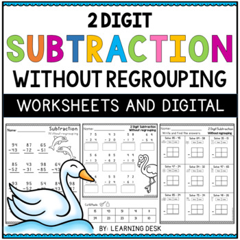 Preview of 2 Double Digit Subtraction Without Regrouping Worksheets Google Slides