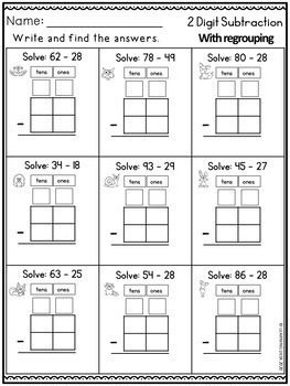 2 Digit Subtraction With Regrouping Worksheets by Learning Desk | TpT