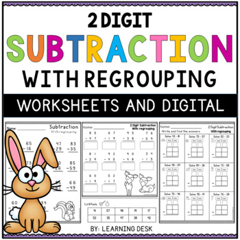 Preview of 2 Double Digit Subtraction With Regrouping Worksheets Google Slides