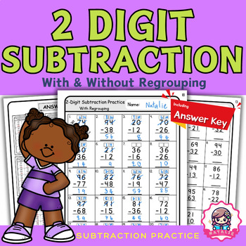 Preview of Double Digit Subtraction Practic With Regrouping | Including Answer Key | Math