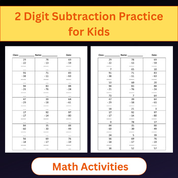 Preview of 2 Digit Subtraction Practice Worksheets For Kids