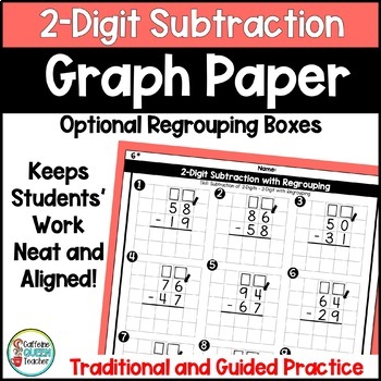 Preview of 2-Digit Subtraction Practice Worksheets on Graph Paper Differentiated Options