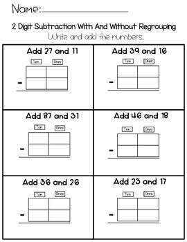 2 Digit Subtraction With Without Regrouping : Double Digit Subtraction ...