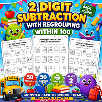 Preview of 2 Digit Subtraction With Regrouping Within 100 Worksheets | Grade 2 Math