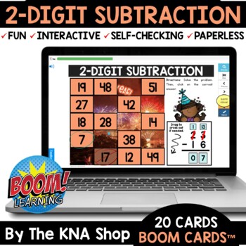 Preview of 2 Digit Subtraction With and Without Regrouping Boom Cards™ New Year 2024