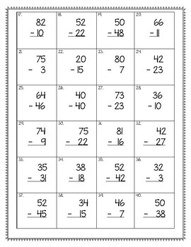 2 Digit Subtraction (With and Without Regrouping) Worksheet | TpT