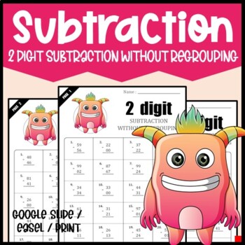 Preview of 2 Digit Subtraction Without Regrouping - Distance Learning - No Prep + Digital
