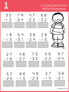 2 Digit Subtraction Without Regrouping Worksheets by Learning Desk