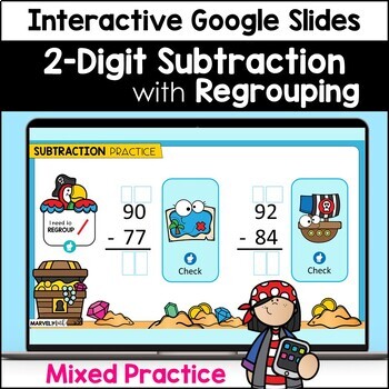 Preview of 2 Digit Subtraction with Regrouping #5 - Google Slides - Pirate Practice