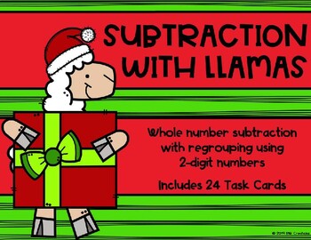 Preview of 2 Digit Subtraction with Regrouping {Christmas - Llama}
