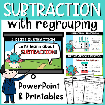 Preview of 2 Digit Subtraction with Regrouping Lesson Worksheets and Subtraction PowerPoint