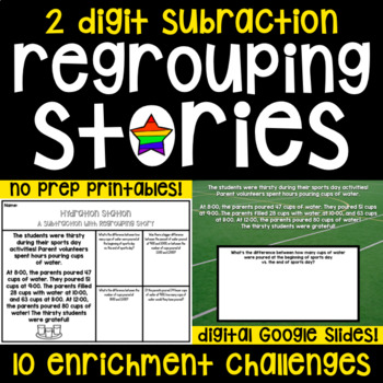 Preview of 2 Digit Subtraction w/ Regrouping Enrichment Stories - Printables and Digital