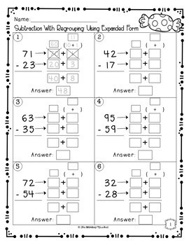 2-Digit Subtraction with Regrouping by The Monkey Market | TpT