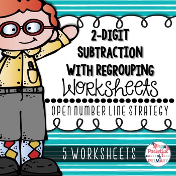 Preview of 2-Digit Subtraction with Regrouping WORKSHEETS: Open Number Line Strategy