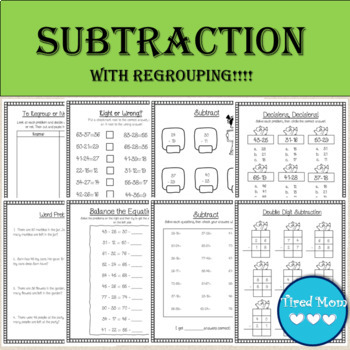 2 digit subtraction with regrouping worksheet 2nd and 3rd grade math