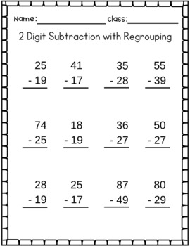 2 Digit Subtraction with Regrouping Worksheet Printable by Sun And Moon ...