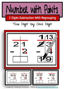 Preview of 2 Digit Subtraction with regrouping- Touch Numbers and Dots Practice Card