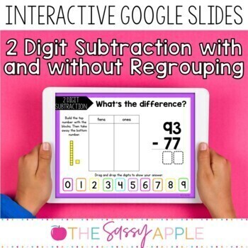 Preview of 2 Digit Subtraction with & without Regrouping Digital Task Card Activity Google