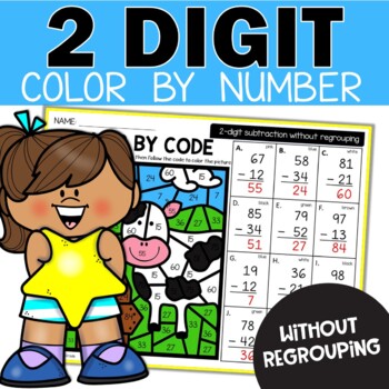 Preview of 2 Digit Subtraction without Regrouping Color by Number Math Pages Farm