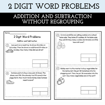 Preview of 2 Digit Word Problems Addition and Subtraction No Regrouping FREEBIE