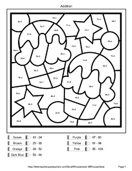 2-Digit and 1-Digit Addition - Color By Number / Coloring Pages - Birthday