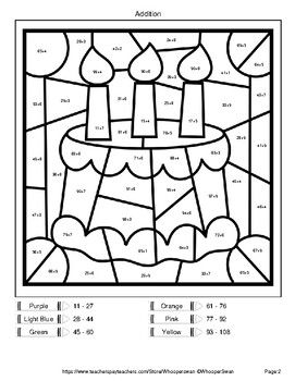2-Digit and 1-Digit Addition - Color By Number / Coloring Pages - Birthday