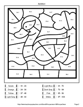 2-Digit and 1-Digit Addition - Color By Number / Coloring Worksheets ...