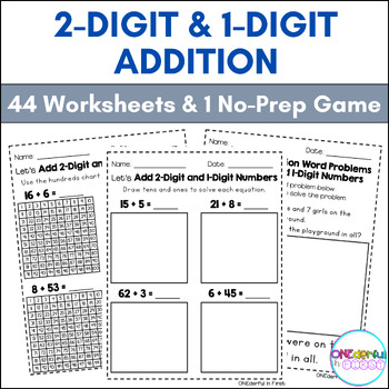 Preview of Adding a 2-Digit and 1-Digit Number Worksheets (2-Digit Plus 1-Digit Addition)