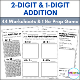 Adding a 2-Digit and 1-Digit Number Worksheets (2-Digit Pl