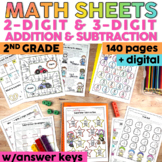 Math Worksheets | 2-Digit and 3-Digit Addition & Subtraction | Print & Digital